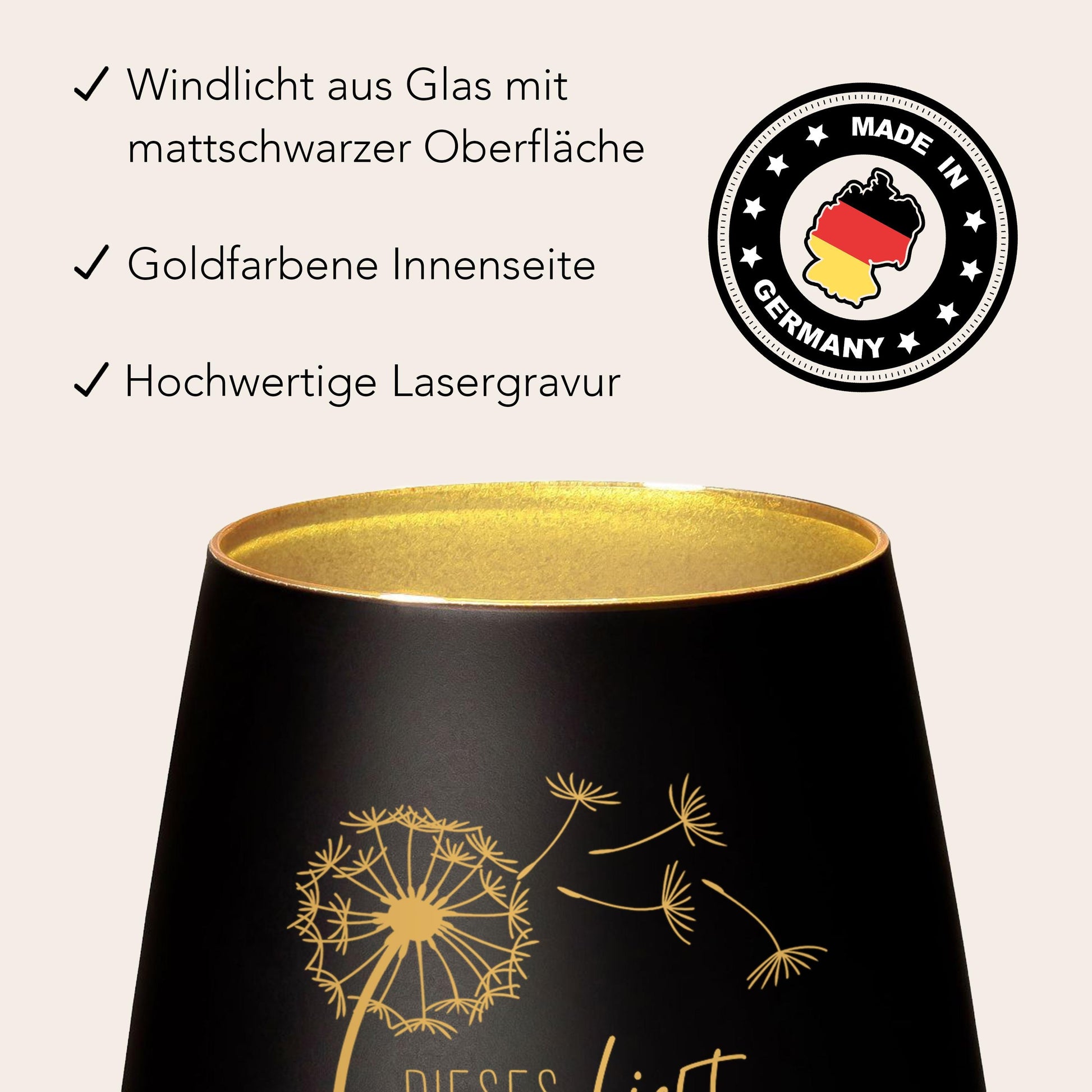 Trauerlicht Trauerkerze personalisiert Windlicht mit Gravur aus Glas Trauer Geschenk Trauergeschenk Verstorbene Erinnerung (Schwarz)