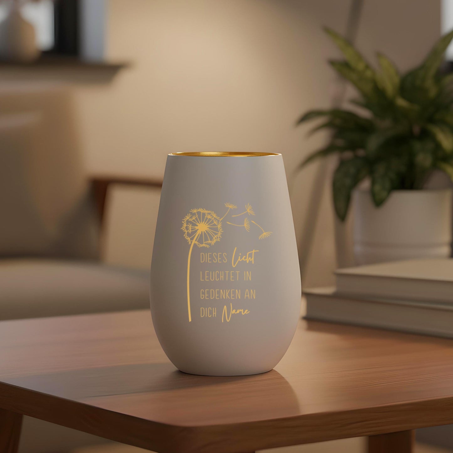 Trauerlicht Trauerkerze personalisiert Windlicht mit Gravur aus Glas Trauer Geschenk Trauergeschenk Verstorbene Erinnerung (Weiß)