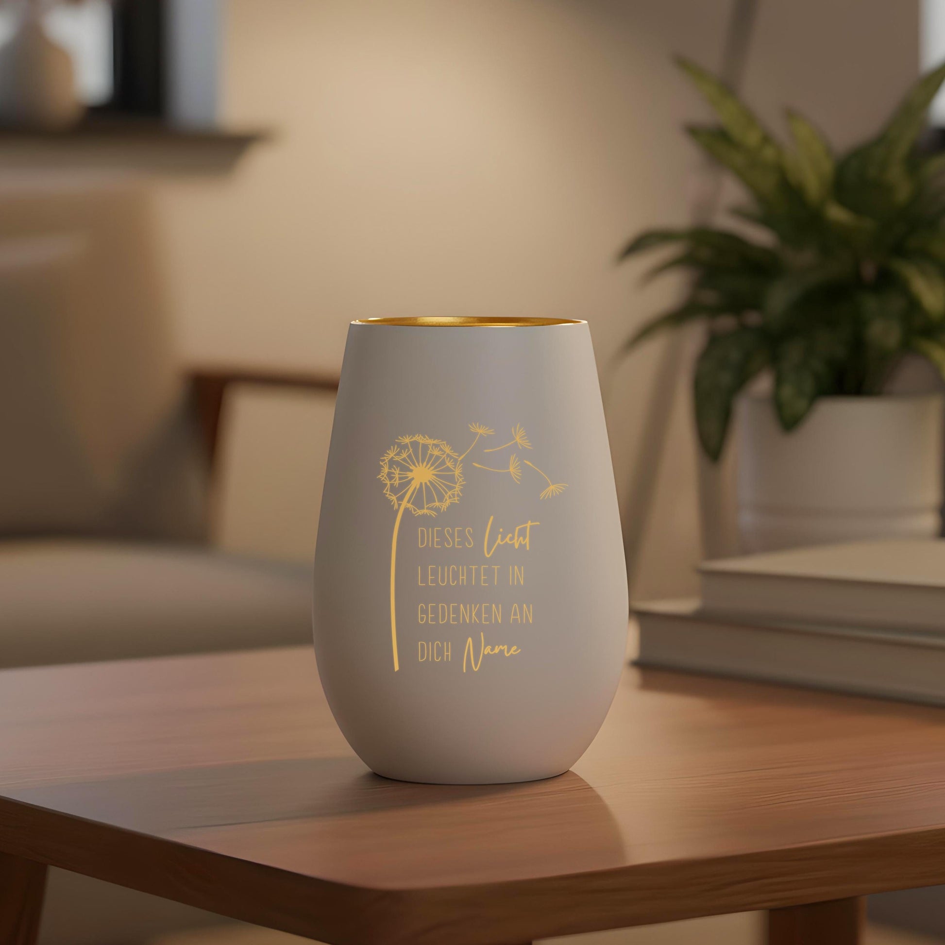 Trauerlicht Trauerkerze personalisiert Windlicht mit Gravur aus Glas Trauer Geschenk Trauergeschenk Verstorbene Erinnerung (Weiß)