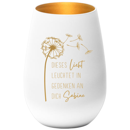 Trauerlicht Trauerkerze personalisiert Windlicht mit Gravur aus Glas Trauer Geschenk Trauergeschenk Verstorbene Erinnerung (Weiß)