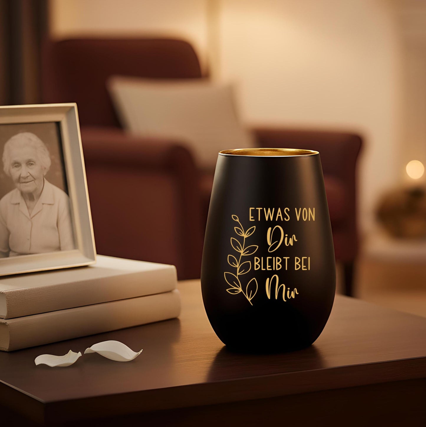 Trauergeschenk Trauerkerze Andenken an Verstorbene Windlicht Trauer Geschenk für Hinterbliebene Trauerlicht Gedenkkerze (Schwarz)