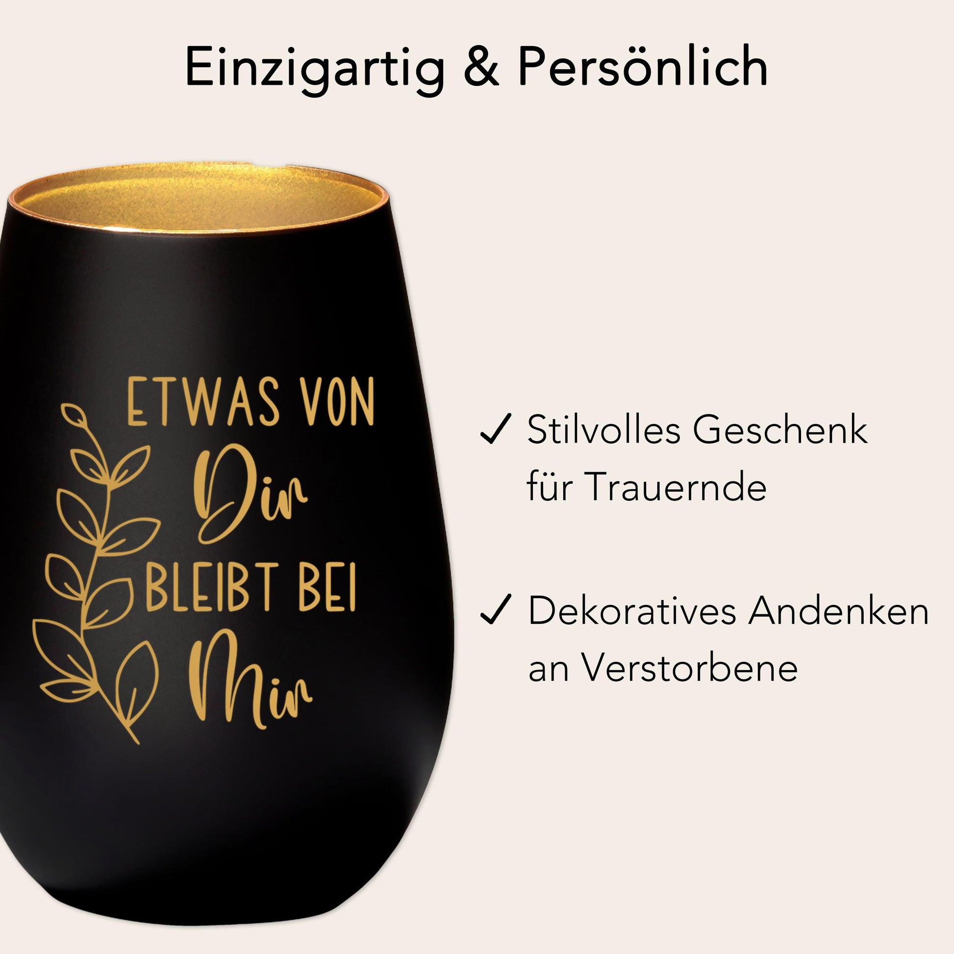 Trauergeschenk Trauerkerze Andenken an Verstorbene Windlicht Trauer Geschenk für Hinterbliebene Trauerlicht Gedenkkerze (Schwarz)