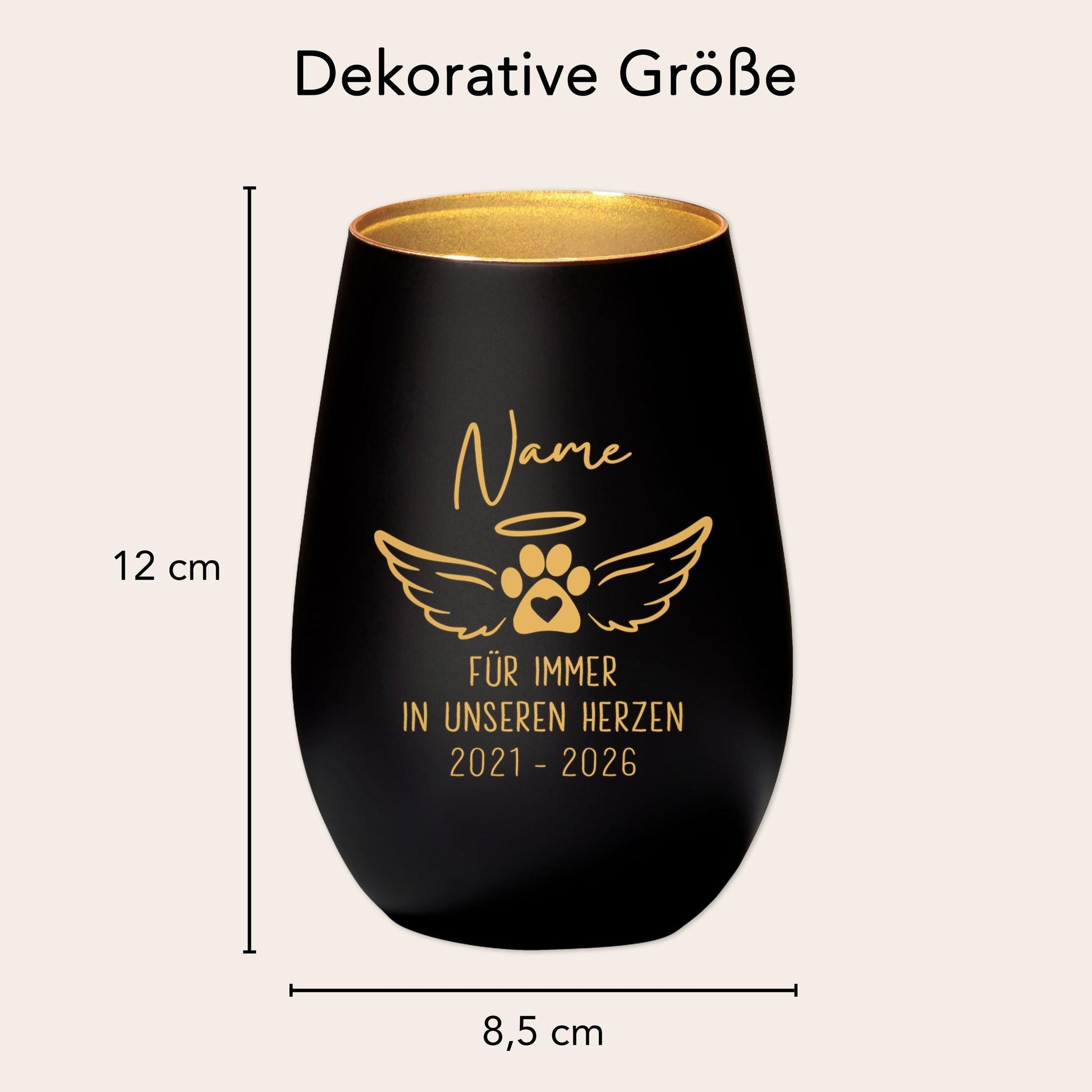 Andenken an verstorbenen Hund Windlicht Trauergeschenk Hunde Trauerlicht personalisiert Trauer Geschenk zur Erinnerung (Schwarz)