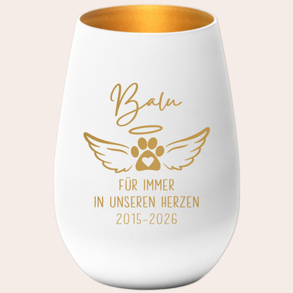 Andenken an verstorbenen Hund Windlicht Trauergeschenk Hunde Trauerlicht personalisiert Trauer Geschenk zur Erinnerung (Weiß)