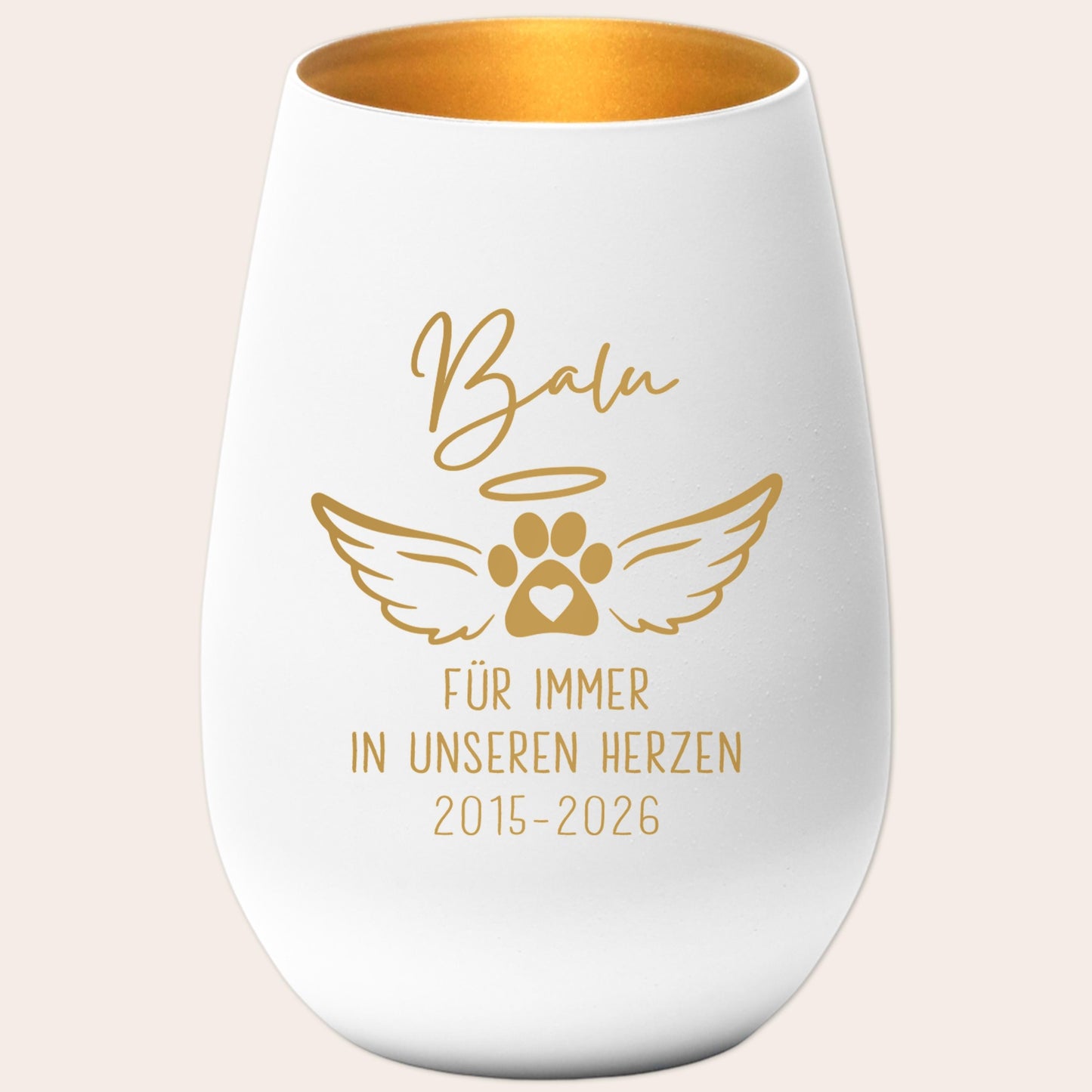 Andenken an verstorbenen Hund Windlicht Trauergeschenk Hunde Trauerlicht personalisiert Trauer Geschenk zur Erinnerung (Weiß)