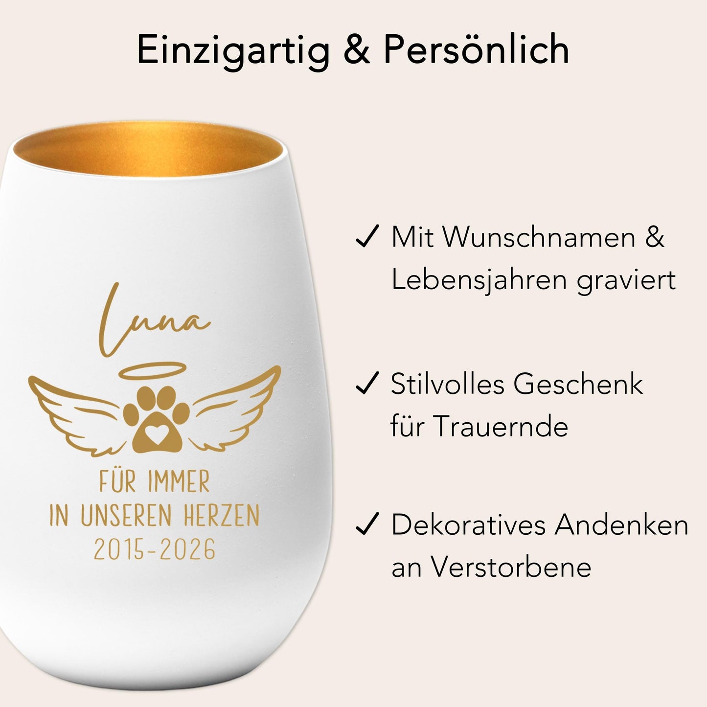 Andenken an verstorbenen Hund Windlicht Trauergeschenk Hunde Trauerlicht personalisiert Trauer Geschenk zur Erinnerung (Weiß)
