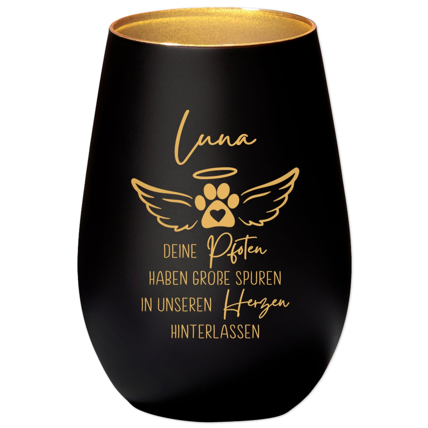 Andenken an verstorbenen Hund Trauergeschenk personalisiert Windlicht Trauer Geschenk zur Erinnerung Hunde Trauerlicht Gedenkkerze (Schwarz)