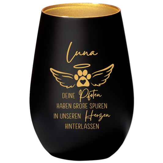 Andenken an verstorbenen Hund Trauergeschenk personalisiert Windlicht Trauer Geschenk zur Erinnerung Hunde Trauerlicht Gedenkkerze (Schwarz)