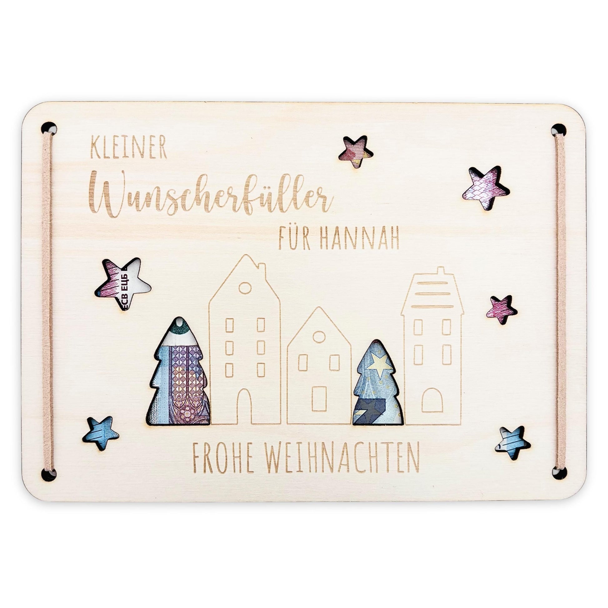 Geldgeschenk Weihnachten Wunscherfüller personalisiert Weihnachtsgeld Verpackung Geschenkkarte Weihnachtskarte aus Holz 12x17 cm