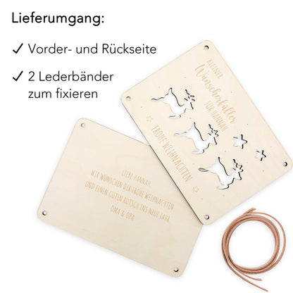 Geldgeschenk Weihnachten personalisiert Weihnachtsgeld Verpackung Wunscherfüller Geschenkkarte Weihnachtskarte aus Holz 12x17 cm