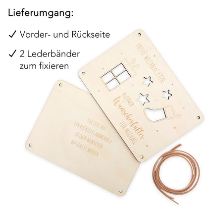 Weihnachten Geldgeschenk personalisiert Wunscherfüller Weihnachtsgeld Verpackung Geschenkkarte Weihnachtskarte aus Holz 12x17 cm