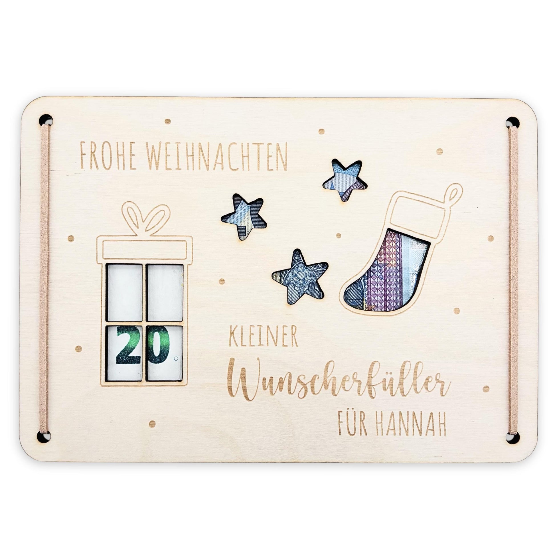 Weihnachten Geldgeschenk personalisiert Wunscherfüller Weihnachtsgeld Verpackung Geschenkkarte Weihnachtskarte aus Holz 12x17 cm
