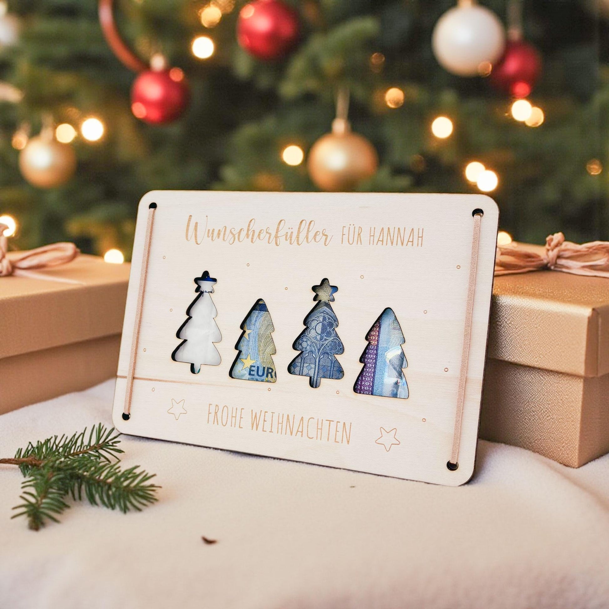 Weihnachten Wunscherfüller personalisiert Geldgeschenk Weihnachtsgeld Verpackung Geschenkkarte Weihnachtskarte aus Holz 12x17 cm