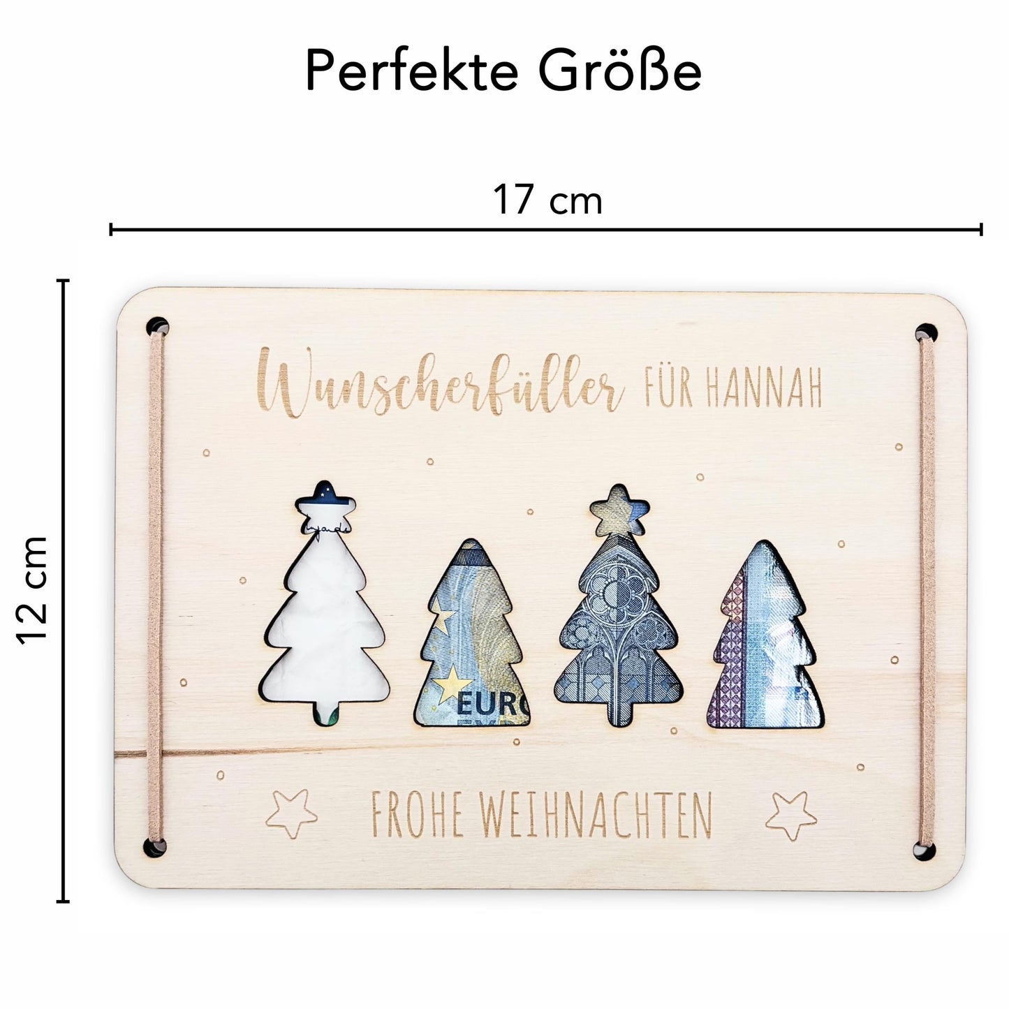 Weihnachten Wunscherfüller personalisiert Geldgeschenk Weihnachtsgeld Verpackung Geschenkkarte Weihnachtskarte aus Holz 12x17 cm