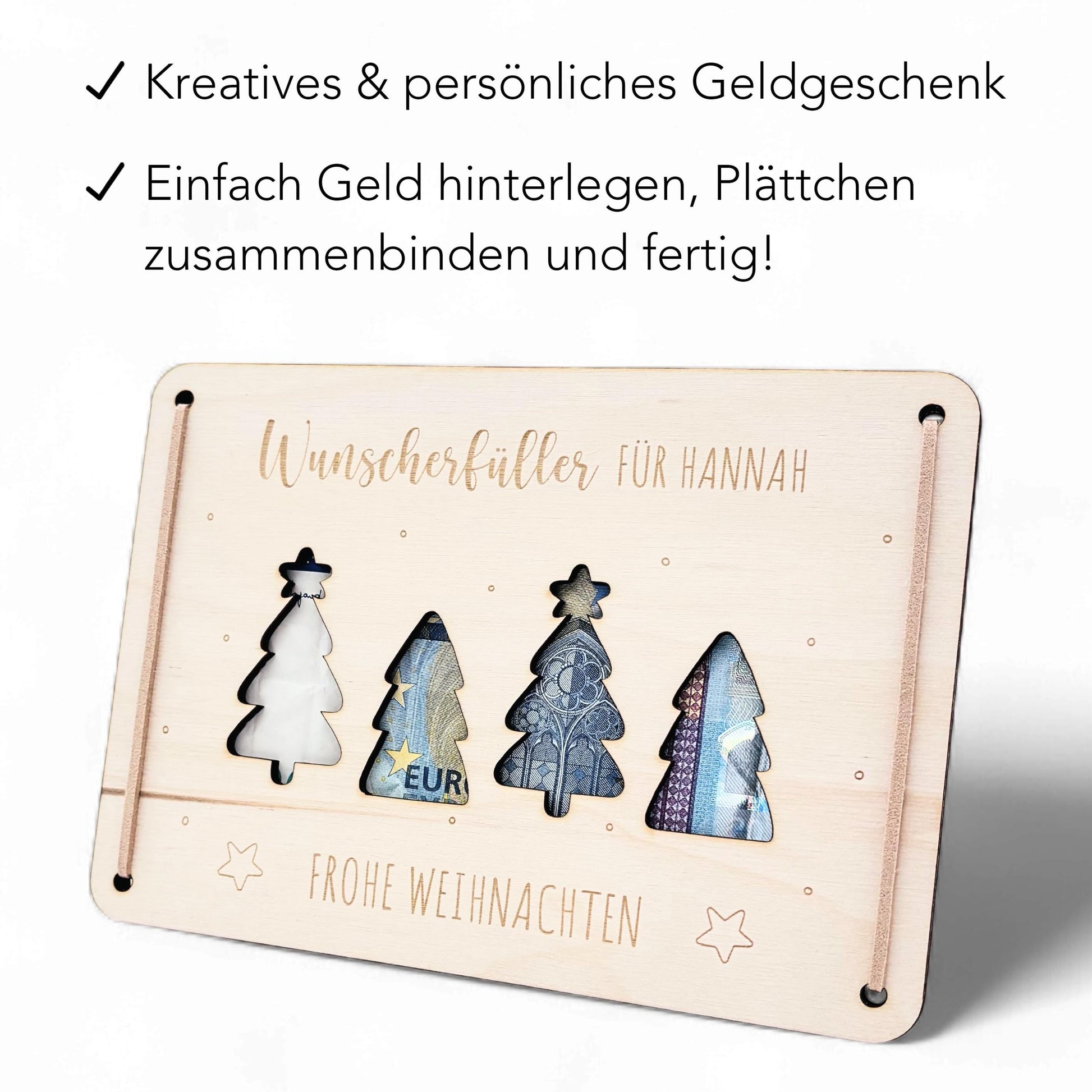 Weihnachten Wunscherfüller personalisiert Geldgeschenk Weihnachtsgeld Verpackung Geschenkkarte Weihnachtskarte aus Holz 12x17 cm