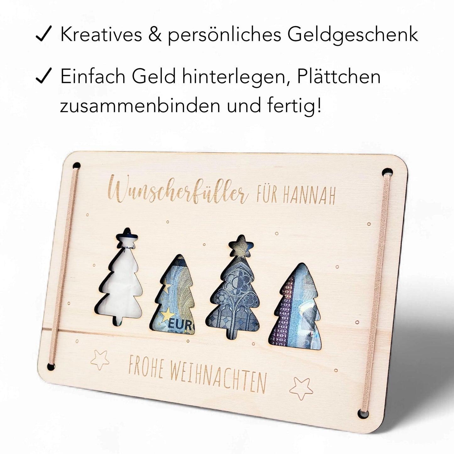 Weihnachten Wunscherfüller personalisiert Geldgeschenk Weihnachtsgeld Verpackung Geschenkkarte Weihnachtskarte aus Holz 12x17 cm