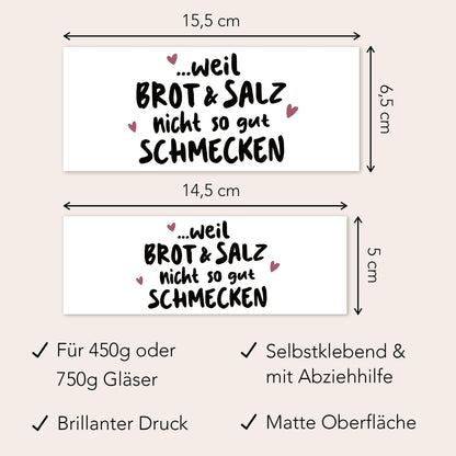 Brot und Salz Geschenk zum Einzug personalisiert Schokoaufstrich Etiketten für z.B. Nutella Einzugsgeschenk Haus Wohnung | 2 Stück