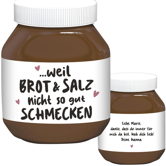 Brot und Salz Geschenk zum Einzug personalisiert Schokoaufstrich Etiketten für z.B. Nutella Einzugsgeschenk Haus Wohnung | 2 Stück