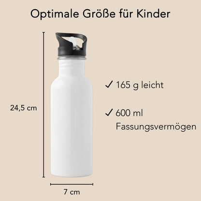 Trinkflasche Kinder personalisiert mit Namen Schaf Edelstahl Flasche mit Strohhalm Wasserflasche für Schule Kindergarten 600 ml