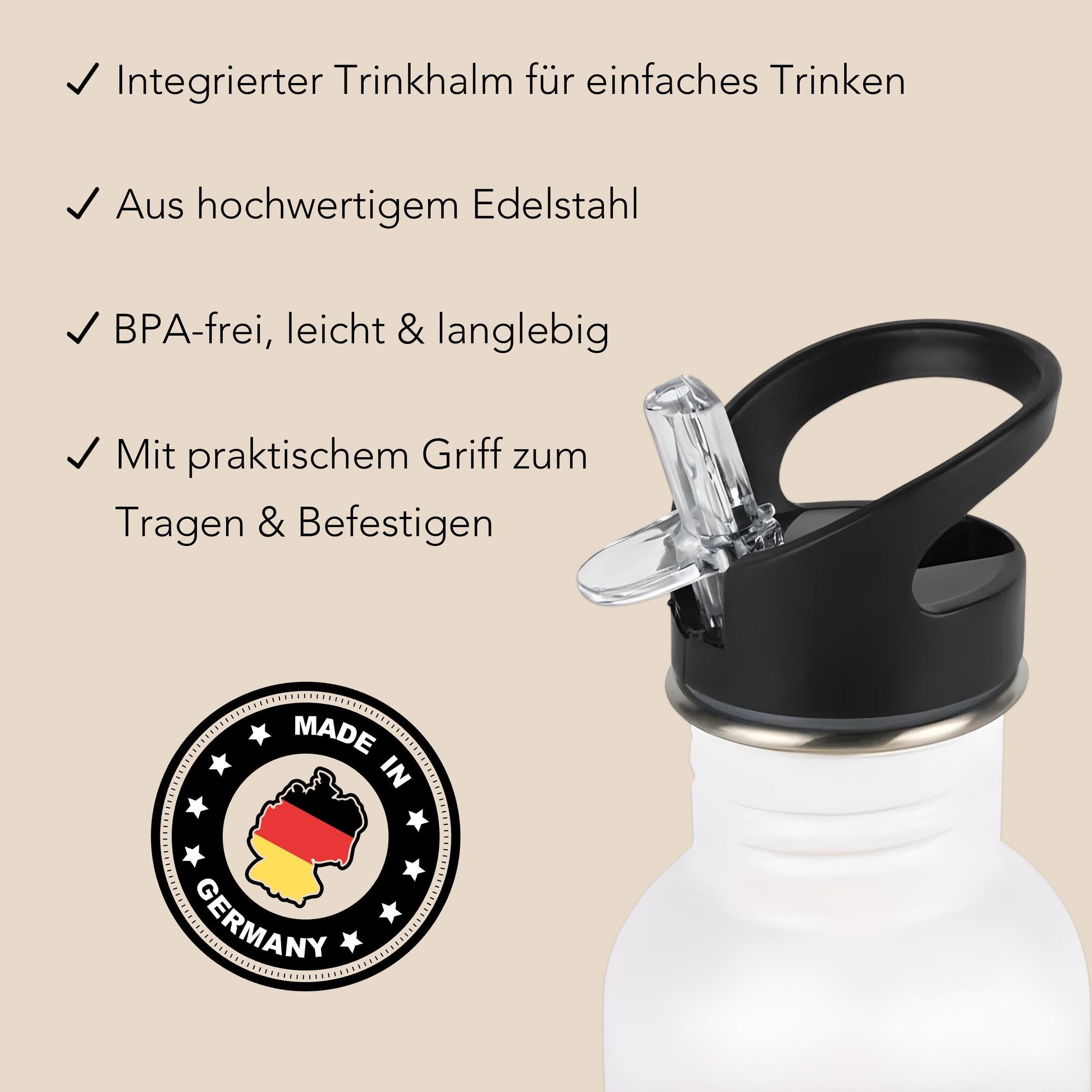 Trinkflasche Kinder personalisiert mit Namen Frosch Edelstahl Flasche mit Strohhalm Wasserflasche für Schule Kindergarten 600 ml