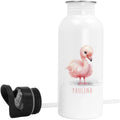 Trinkflasche Kinder personalisiert mit Namen Flamingo Edelstahl Flasche mit Strohhalm Wasserflasche für Schule Kindergarten 600 ml