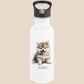 Trinkflasche Kinder personalisiert mit Namen Wolf Edelstahl Flasche mit Strohhalm Wasserflasche für Schule Kindergarten 600 ml