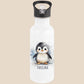 Trinkflasche Kinder personalisiert mit Namen Pinguin Edelstahl Flasche mit Strohhalm Wasserflasche für Schule Kindergarten 600 ml
