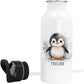 Trinkflasche Kinder personalisiert mit Namen Pinguin Edelstahl Flasche mit Strohhalm Wasserflasche für Schule Kindergarten 600 ml