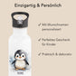 Trinkflasche Kinder personalisiert mit Namen Pinguin Edelstahl Flasche mit Strohhalm Wasserflasche für Schule Kindergarten 600 ml