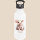 Trinkflasche Kinder personalisiert mit Namen Schwein Edelstahl Flasche mit Strohhalm Wasserflasche für Schule Kindergarten 600 ml