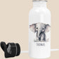 Trinkflasche Kinder personalisiert mit Namen Elefant Edelstahl Flasche mit Strohhalm Wasserflasche für Schule Kindergarten 600 ml