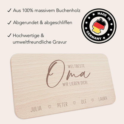 Frühstücksbrettchen Holz Oma Frühstücksbrett personalisiert Brettchen Muttertagsgeschenk Muttertag Geschenk Großmutter Holzbrett mit Gravur