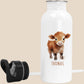 Trinkflasche Kinder personalisiert mit Namen Kuh Edelstahl Flasche mit Strohhalm Wasserflasche für Schule Kindergarten 600 ml