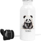 Trinkflasche Kinder personalisiert mit Namen Panda Edelstahl Flasche mit Strohhalm Wasserflasche für Schule Kindergarten 600 ml