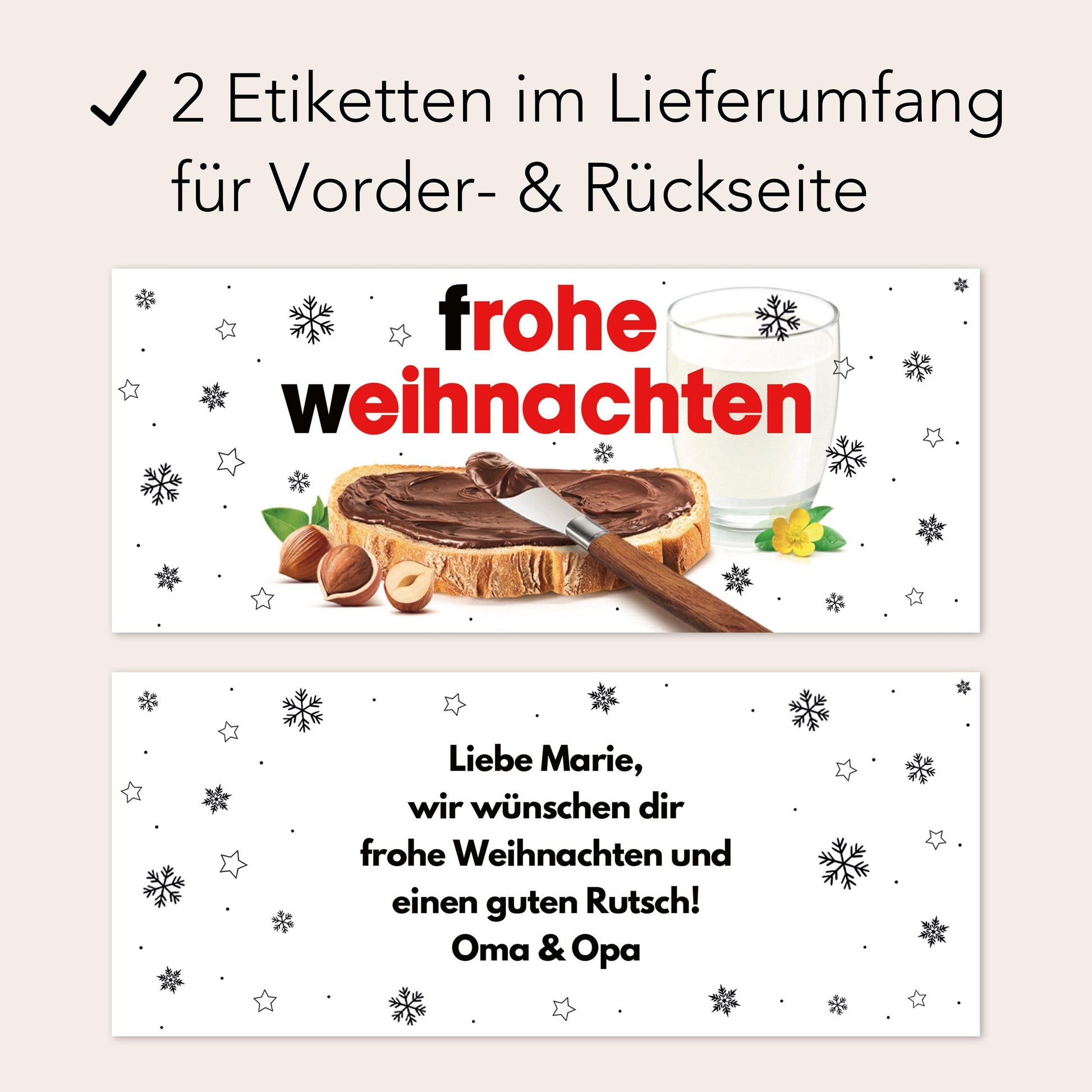 Schokoaufstrich Etiketten Weihnachten personalisiert Aufkleber für z.B. Glas Nutella Geschenk Weihnachtsgeschenk | 2 Stück