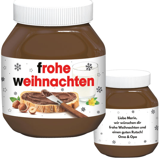 Schokoaufstrich Etiketten Weihnachten personalisiert Aufkleber für z.B. Glas Nutella Geschenk Weihnachtsgeschenk | 2 Stück