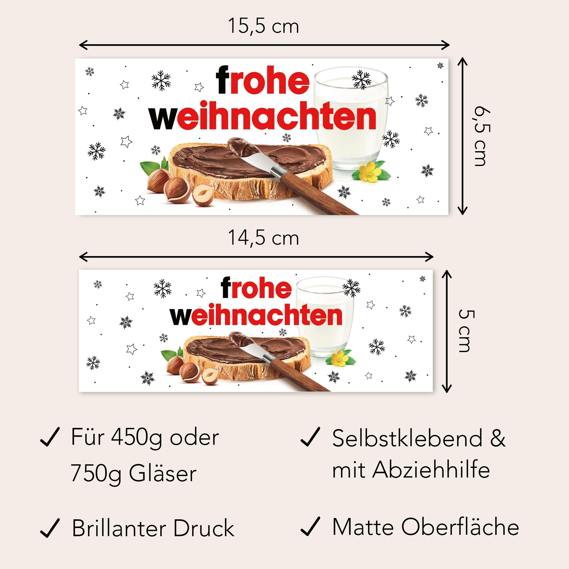 Schokoaufstrich Etiketten Weihnachten personalisiert Aufkleber für z.B. Glas Nutella Geschenk Weihnachtsgeschenk | 2 Stück