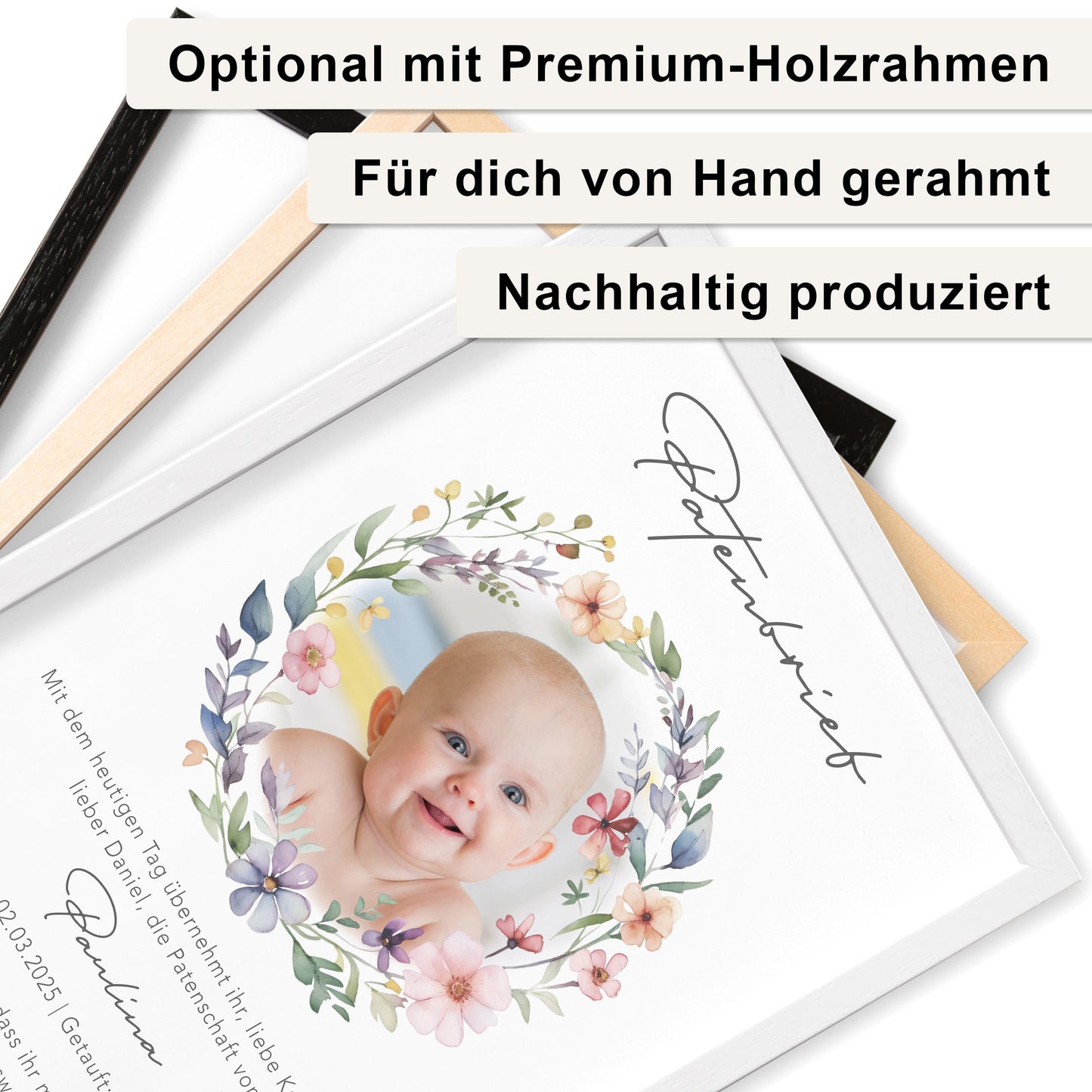 Taufgeschenk Patentante personalisierter Patenbrief Taufe Patenurkunde mit Foto Taufpate Paten Urkunde Taufe Geschenk (mit oder ohne Rahmen)