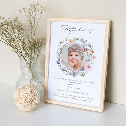 Taufgeschenk Patentante personalisierter Patenbrief Taufe Patenurkunde mit Foto Taufpate Paten Urkunde Taufe Geschenk (mit oder ohne Rahmen)