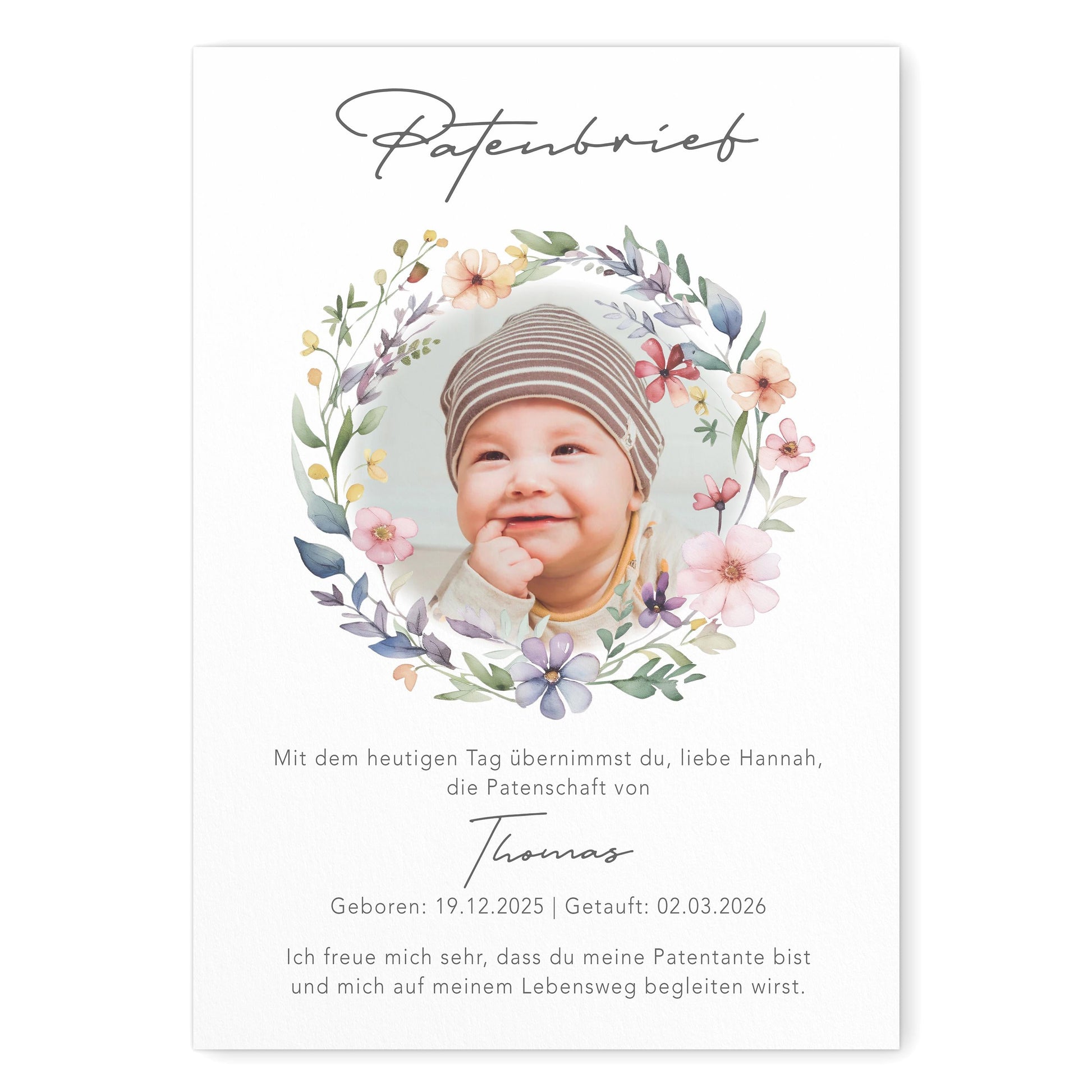 Taufgeschenk Patentante personalisierter Patenbrief Taufe Patenurkunde mit Foto Taufpate Paten Urkunde Taufe Geschenk (mit oder ohne Rahmen)