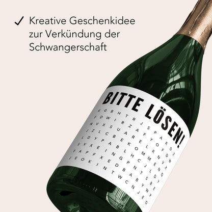 Schwangerschaft Verkünden Wir Bekommen Ein Baby Sektetiketten Flaschenetikett Wörterrätsel Sekt Geschenk 2 Stück | 9x13 cm