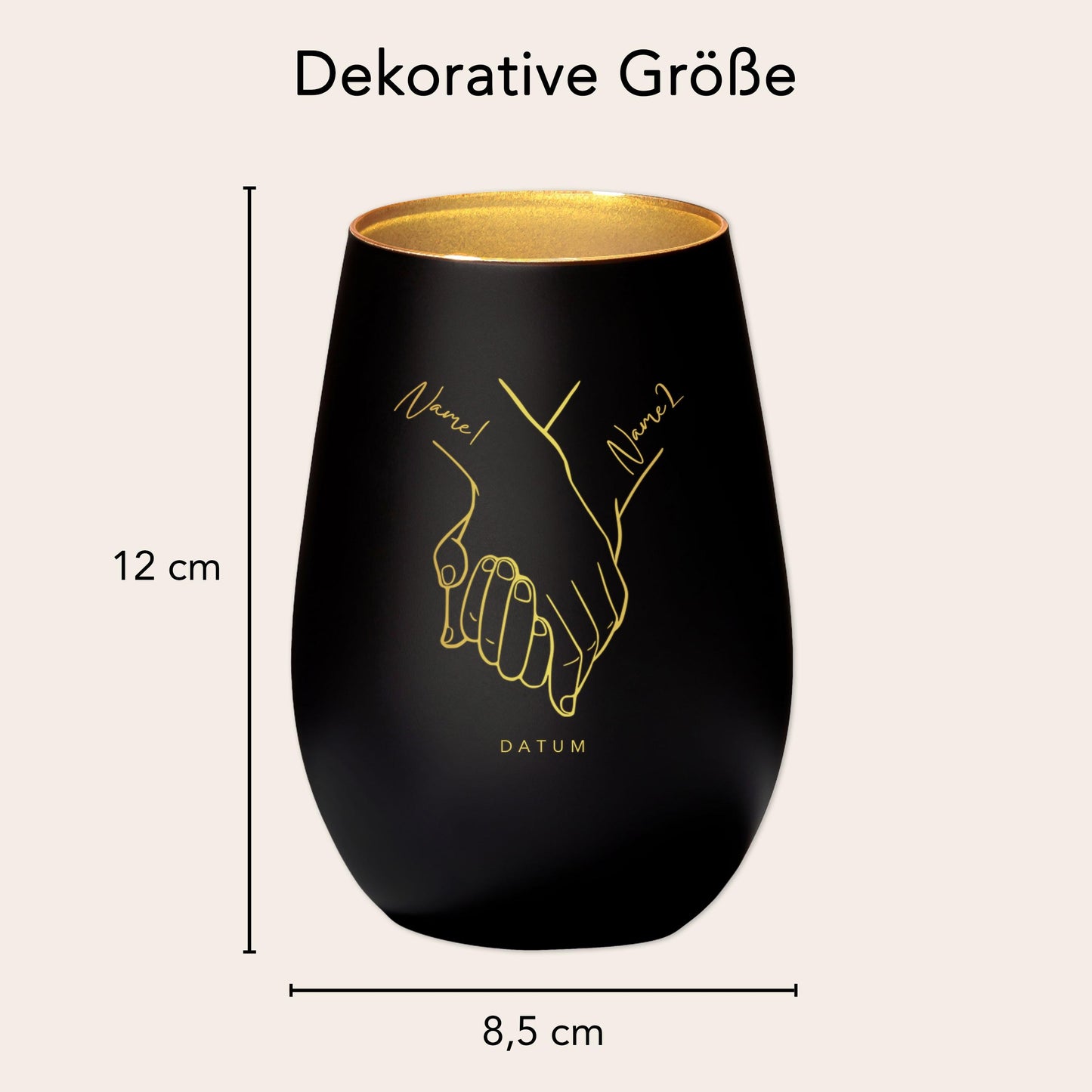 Hochzeitsgeschenk für Brautpaar personalisiert Windlicht Glas mit Gravur für Hochzeit Geschenk Kleinigkeit (Schwarz)
