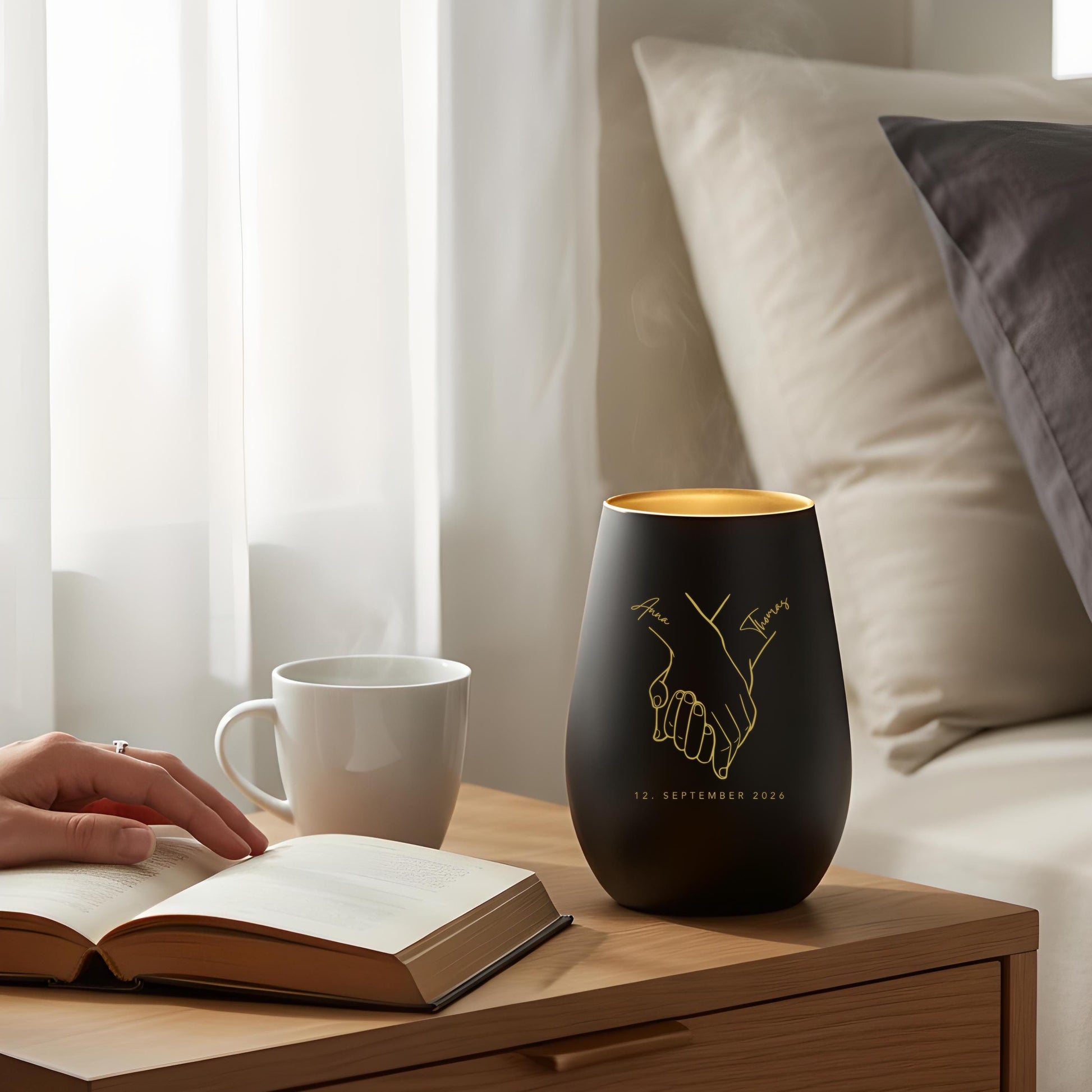 Hochzeitsgeschenk für Brautpaar personalisiert Windlicht Glas mit Gravur für Hochzeit Geschenk Kleinigkeit (Schwarz)