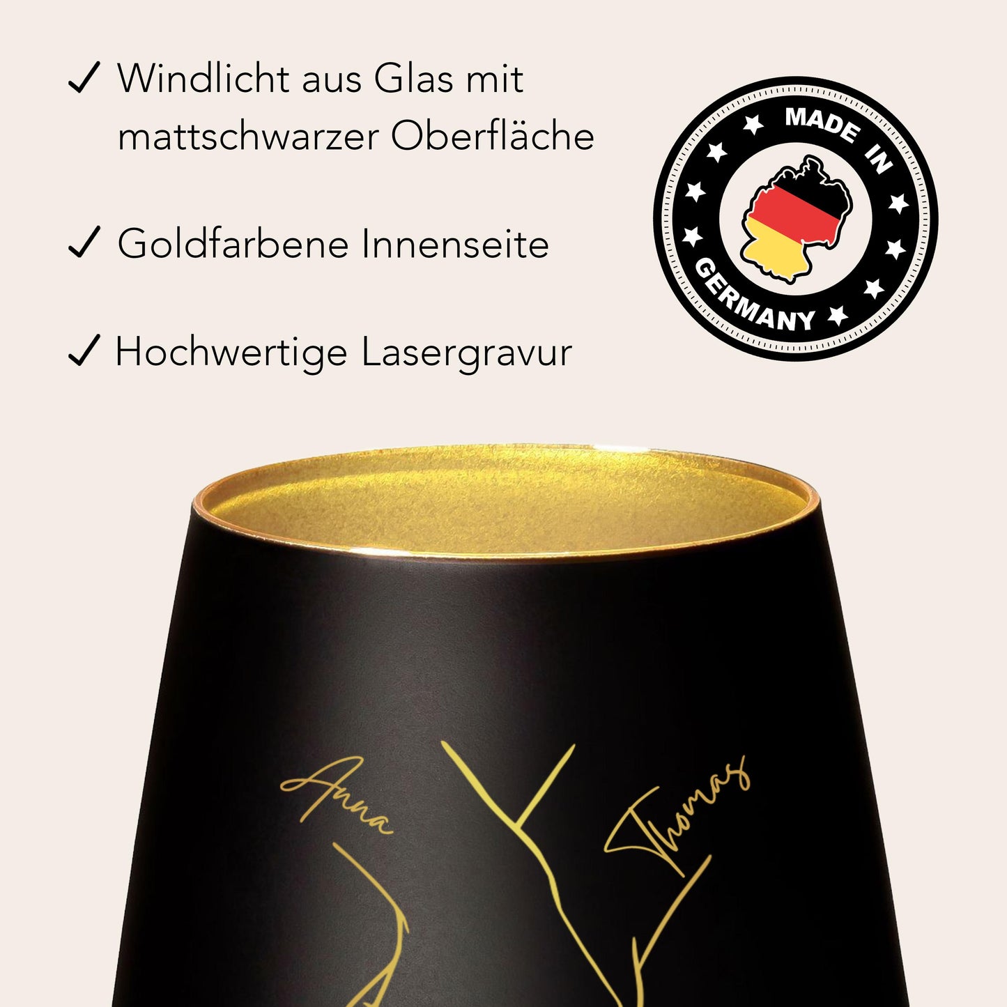 Hochzeitsgeschenk für Brautpaar personalisiert Windlicht Glas mit Gravur für Hochzeit Geschenk Kleinigkeit (Schwarz)