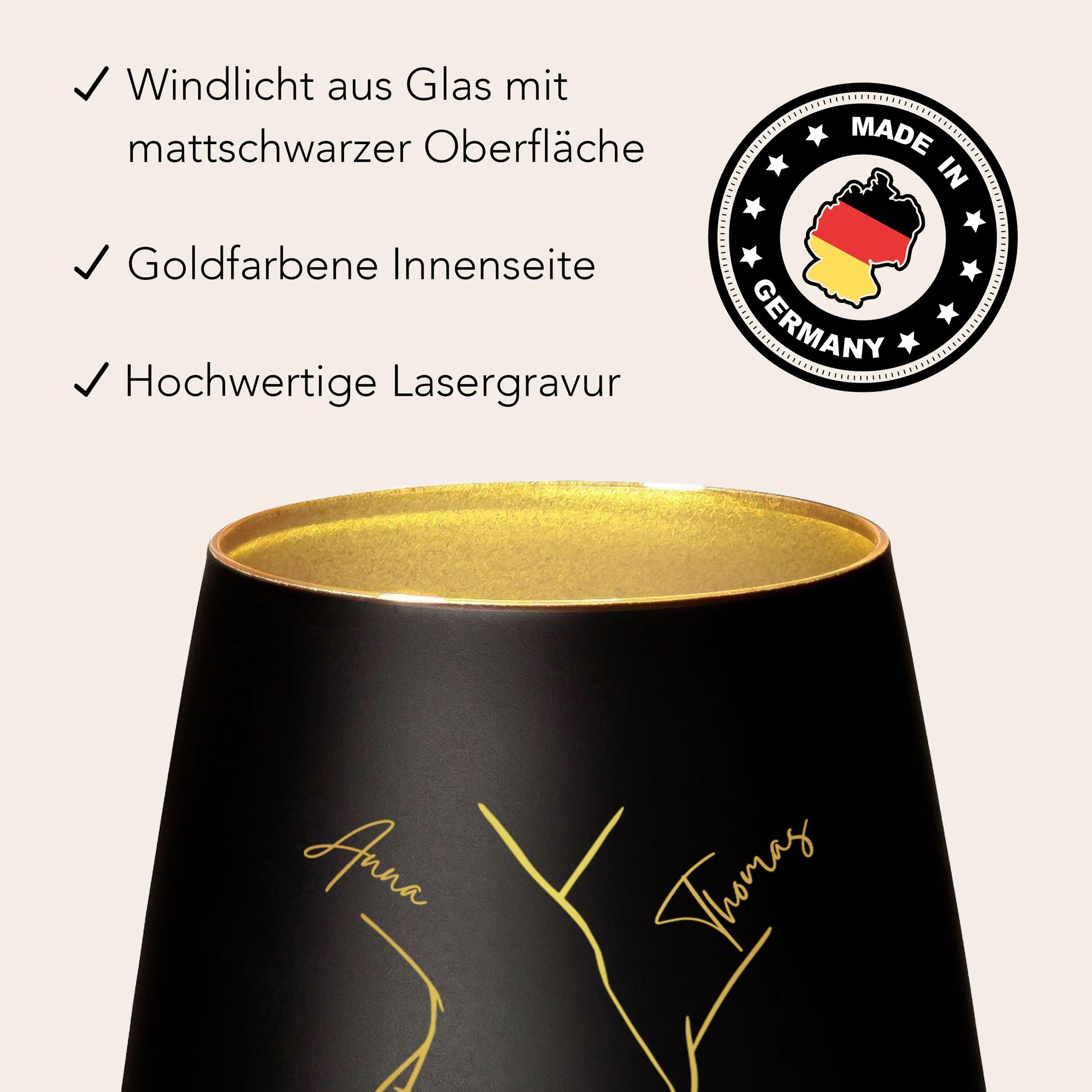 Hochzeitsgeschenk für Brautpaar personalisiert Windlicht Glas mit Gravur für Hochzeit Geschenk Kleinigkeit (Schwarz)