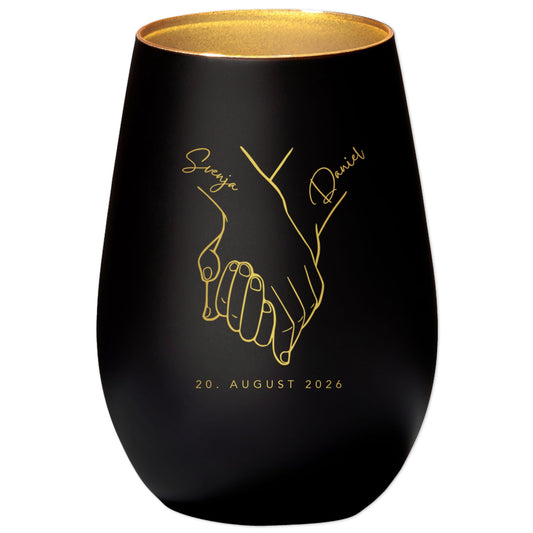 Hochzeitsgeschenk für Brautpaar personalisiert Windlicht Glas mit Gravur für Hochzeit Geschenk Kleinigkeit (Schwarz)