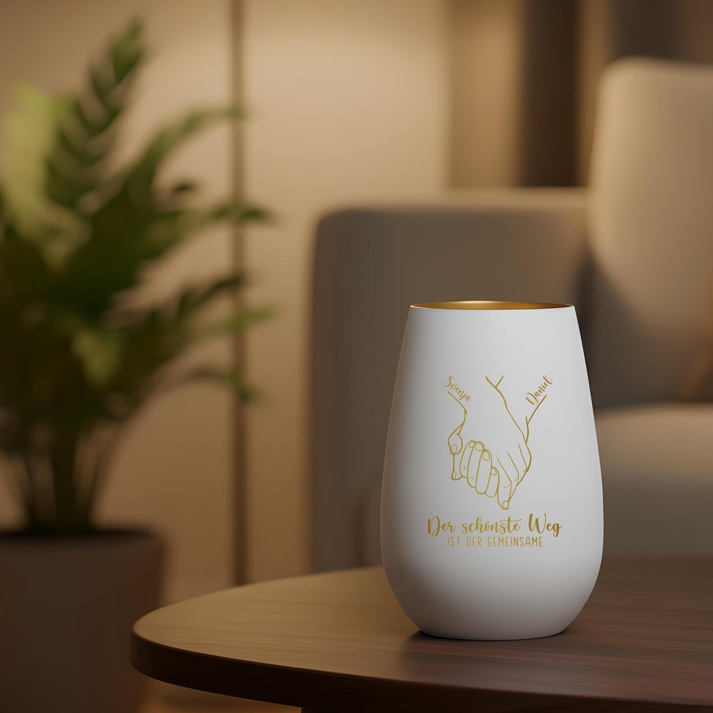 Verlobungsgeschenk Kerze personalisiert Windlicht Glas mit Gravur Hochzeitsgeschenk für Brautpaar Hochzeit Geschenk Kleinigkeit (Weiß)