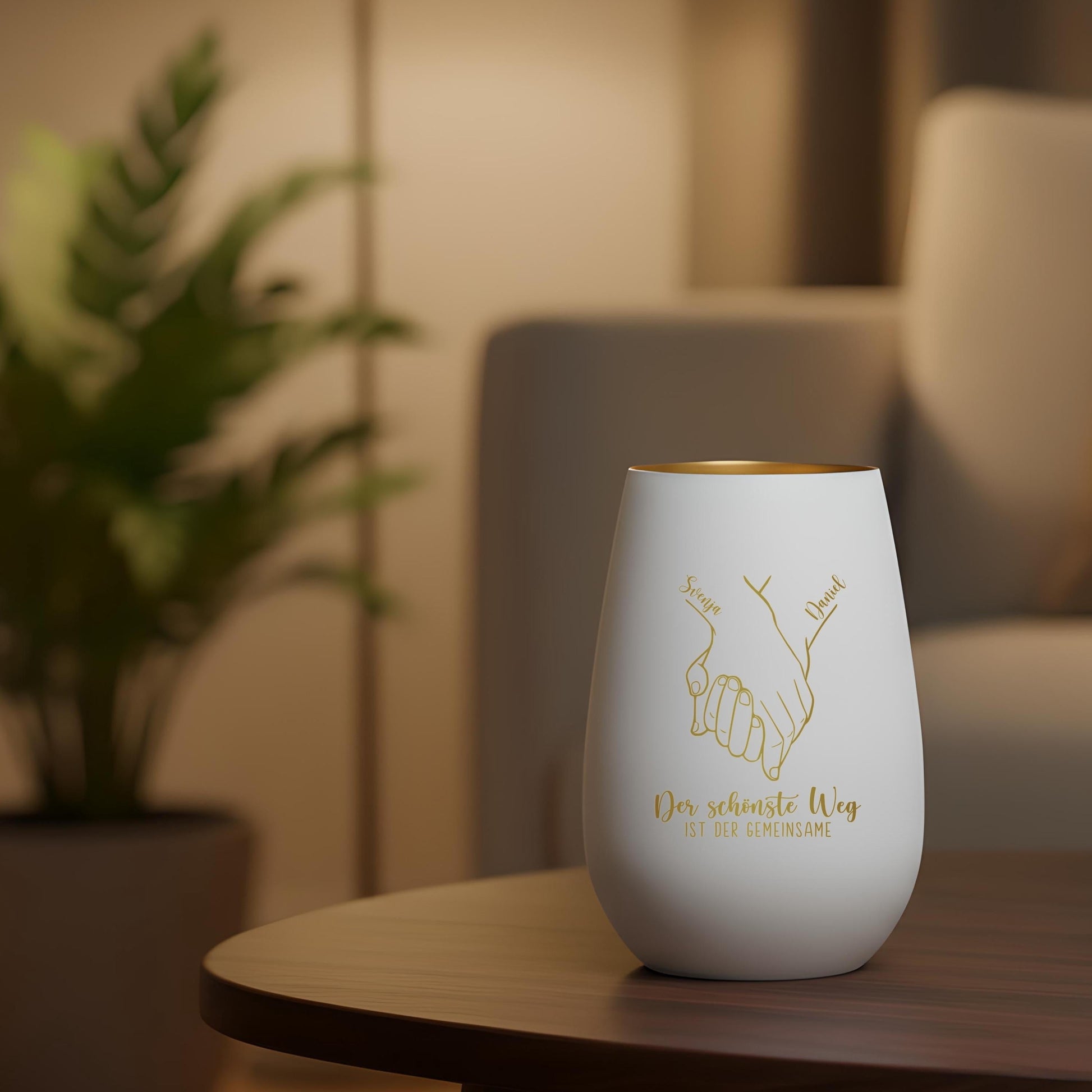Verlobungsgeschenk Kerze personalisiert Windlicht Glas mit Gravur Hochzeitsgeschenk für Brautpaar Hochzeit Geschenk Kleinigkeit (Weiß)