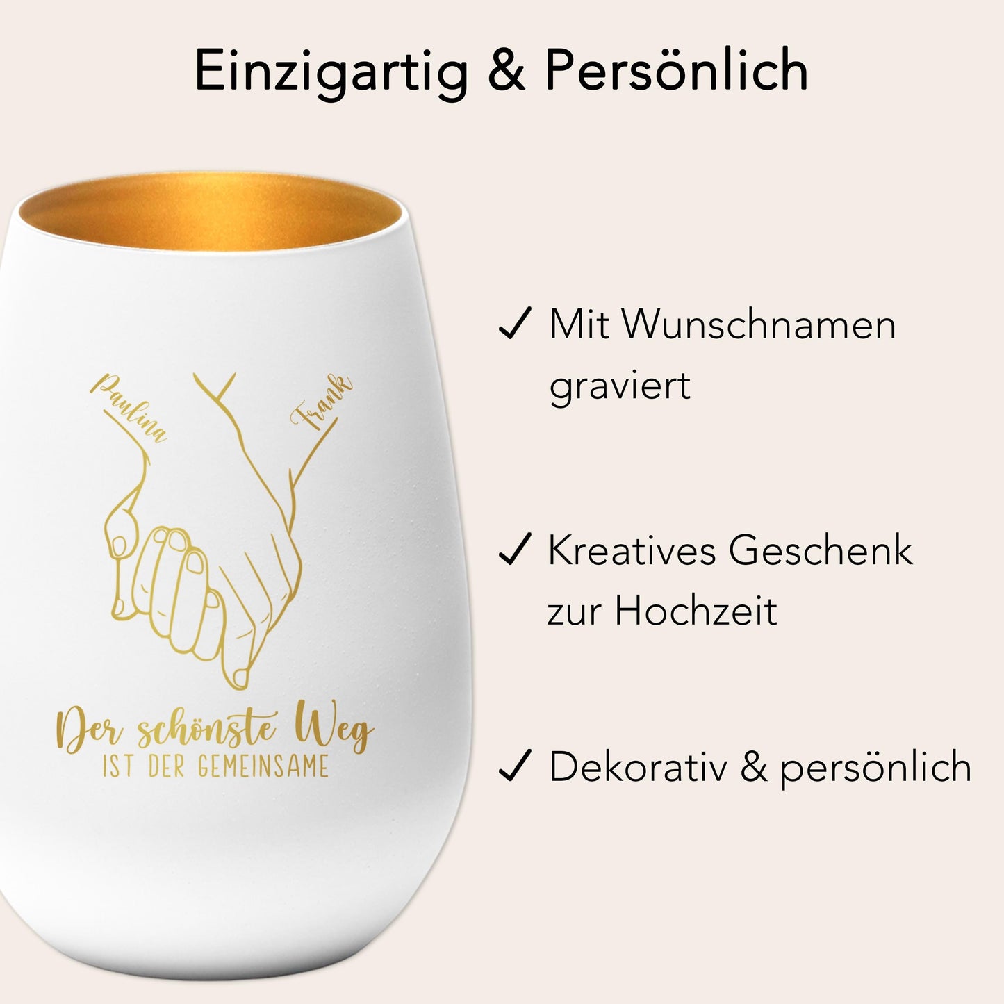 Verlobungsgeschenk Kerze personalisiert Windlicht Glas mit Gravur Hochzeitsgeschenk für Brautpaar Hochzeit Geschenk Kleinigkeit (Weiß)