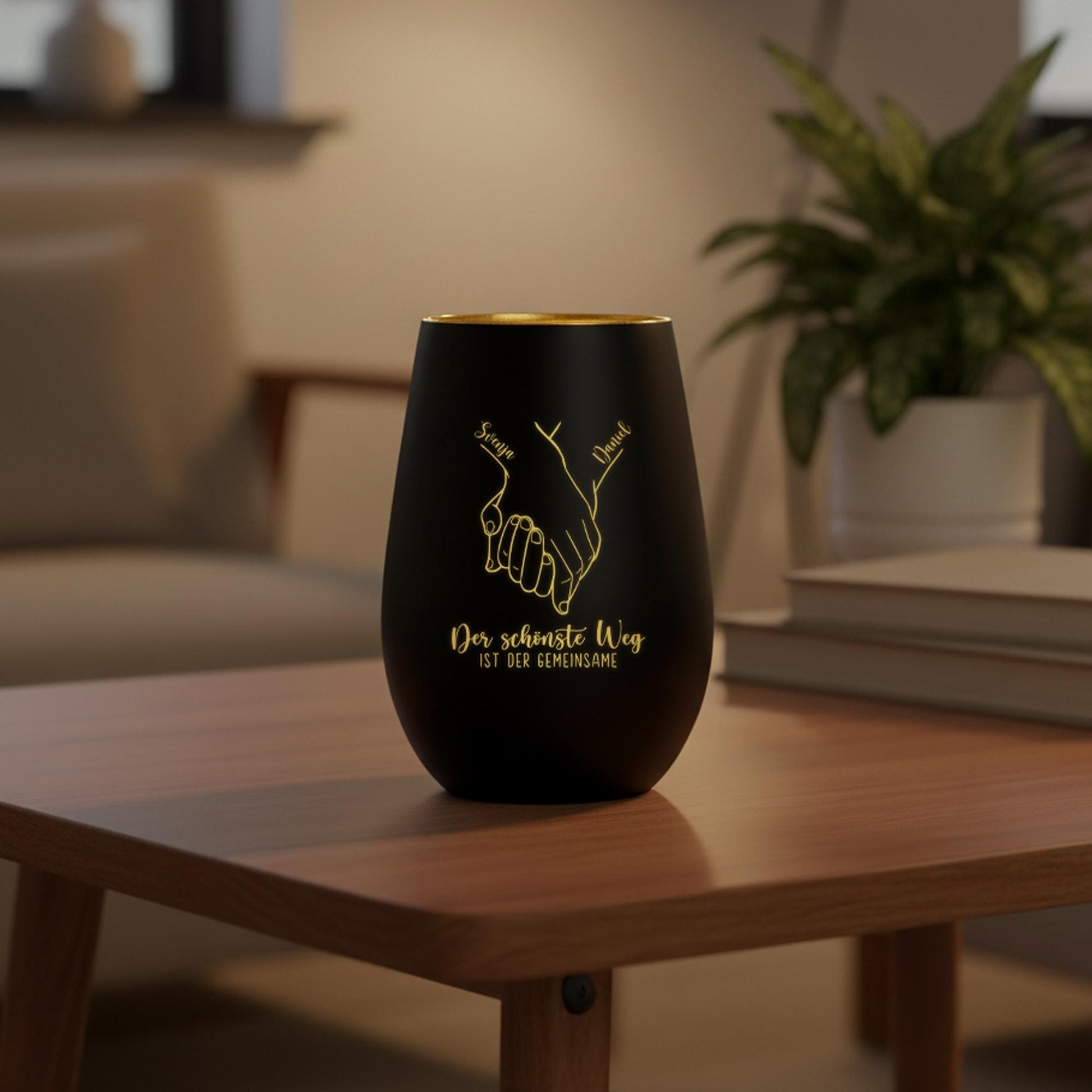 Verlobungsgeschenk Kerze personalisiert Windlicht Glas mit Gravur Hochzeitsgeschenk für Brautpaar Hochzeit Geschenk Kleinigkeit (Schwarz)